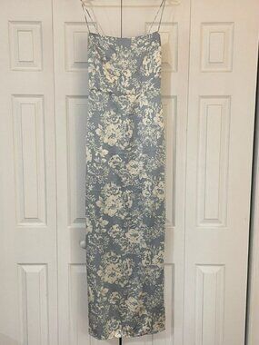 Reformation Frankie Silk Maxi Dress Light Blue Floral XXS / US 0
